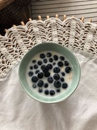 High angle view of fruit in bowl on table