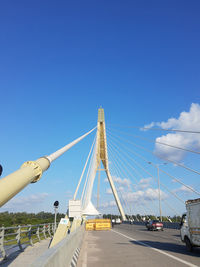 Bridge over road against blue sky