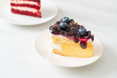 Close-up of dessert in plate on table