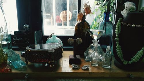 Close-up of bottles on table