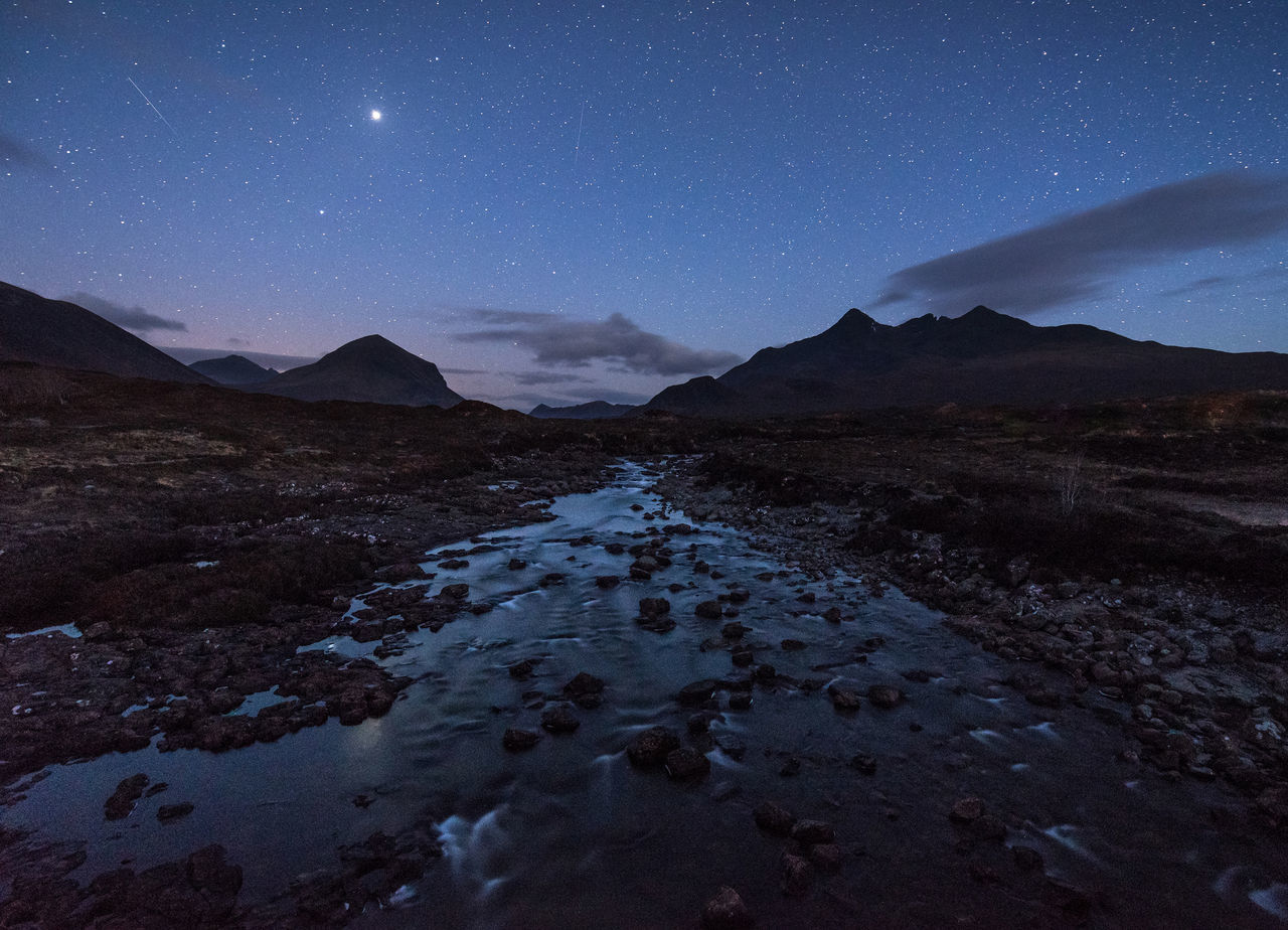 Scenic view of landscape against sky at night