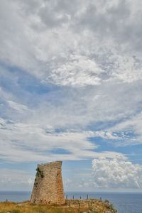 An ancient watchtower on the sea of puglia, along the road to otranto, italy.