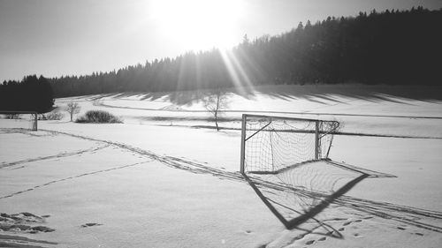 Goal post on snow covered field