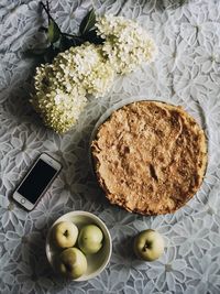 High angle view of apple on table