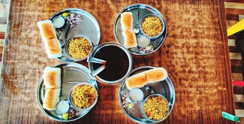 High angle view of breakfast on table