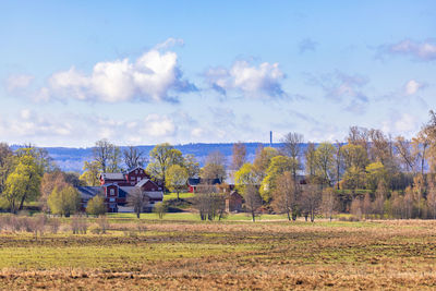 Rural landscape view at a farm in springtime