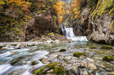 Stream flowing through rocks in forest