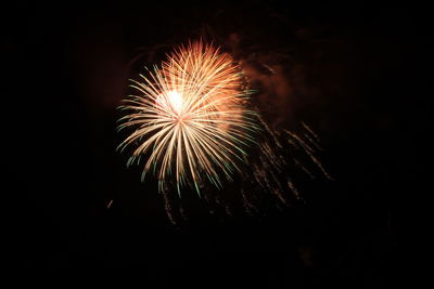 Low angle view of firework display at night