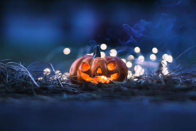 Close-up of illuminated pumpkin