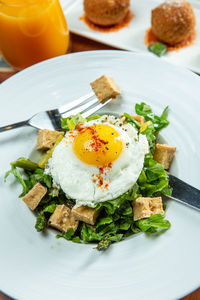 Close-up of breakfast served on table