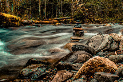 View of stream flowing through rocks