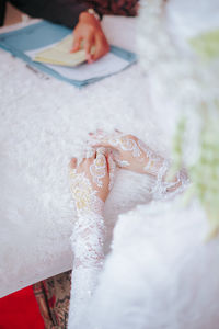 Close-up of wedding dress