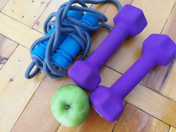 High angle view of apples on table