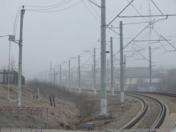 Railroad tracks against clear sky