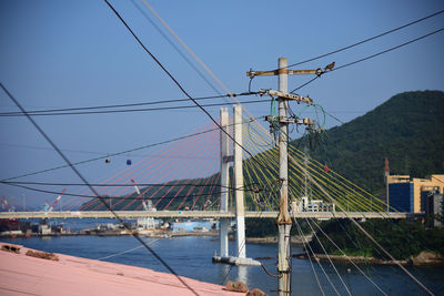 View of bridge against clear blue sky