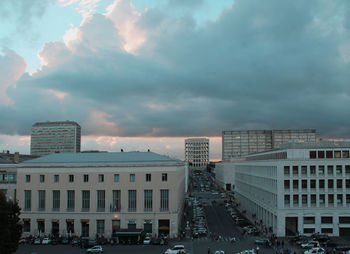 High angle view of squared colosseum buildings in rome against sky