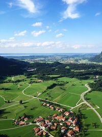 High angle view of agricultural field against sky