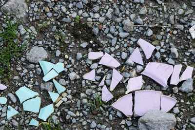 High angle view of stones on rock
