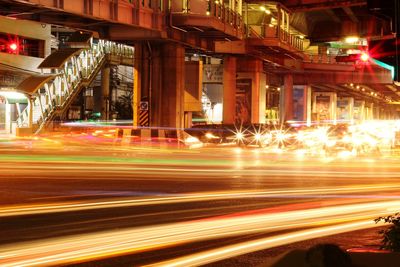 Light trails on road at night