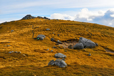 Scenic view of landscape against sky on lofoten islands in norway