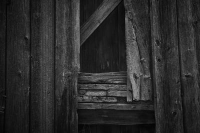 Close-up of old wooden door of building