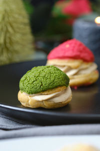 Close-up of dessert in plate on table