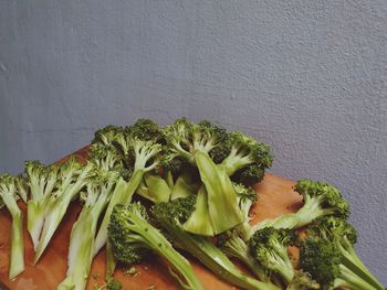 Close-up of chopped vegetables against wall