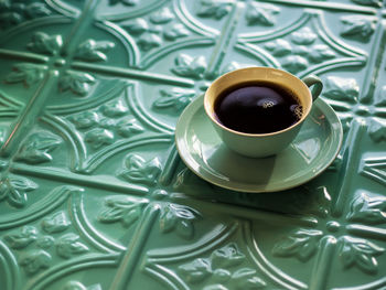 High angle view of coffee on table