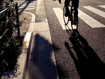 Shadow of man on road