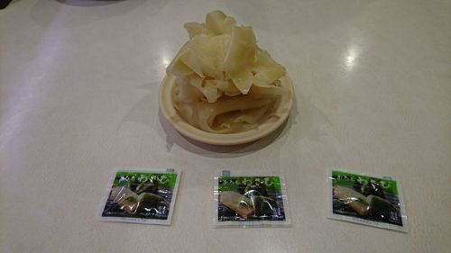 High angle view of food on table