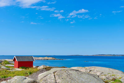 Little red hytte on the coast of asmaløy in hvaler, norway 
