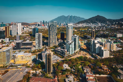 High angle view of buildings in city