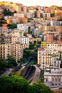 High angle view of buildings in city