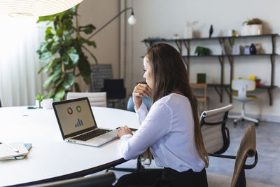 Businesswoman planning business strategy on latptop at desk in office