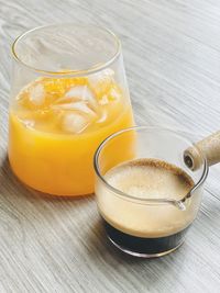 High angle view of coffee on table