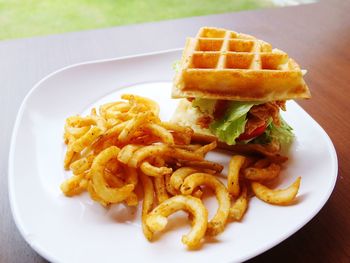 Close-up of food in plate on table