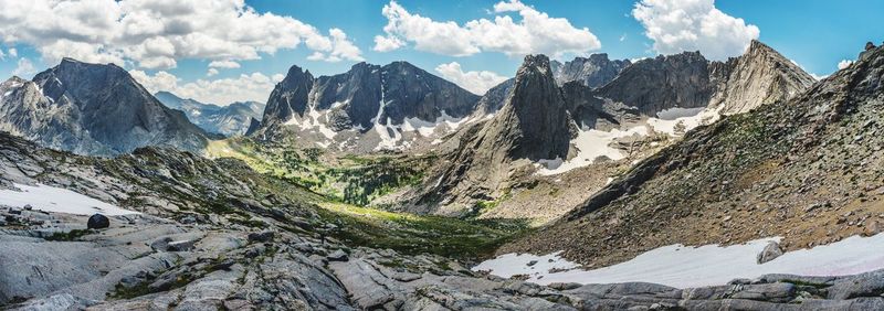 Panoramic view of rocky mountains against sky