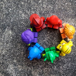 High angle view of multi colored umbrellas on floor