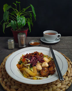 Close-up of meal served on table