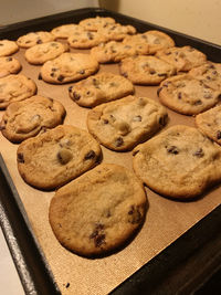 High angle view of cookies on table