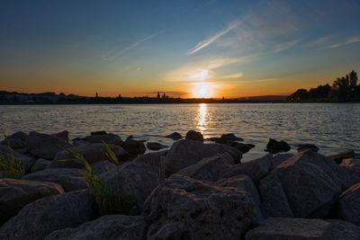 Scenic view of sea against sky during sunset