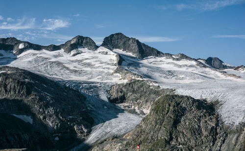 Scenic view of snowcapped mountains against sky