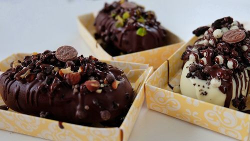 High angle view of cupcakes on plate