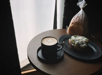 High angle view of coffee on table