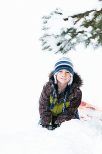 Portrait of girl in snow