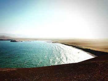 Scenic view of beach against clear sky