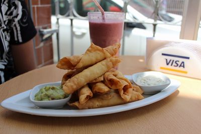 Close-up of breakfast served on table