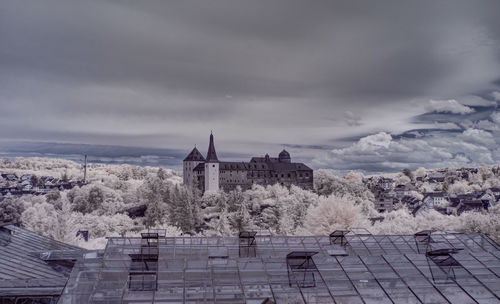 Buildings against cloudy sky