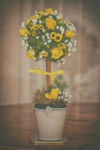 Close-up of yellow potted plant