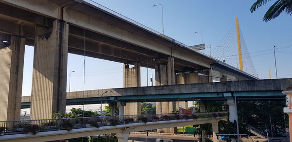 Low angle view of bridge against clear sky